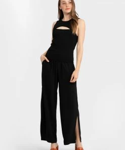 Sanctuary Clothing Side Slit Wide Leg Black Summer