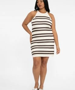 Sanctuary Clothing Heartbeat Crochet Dress Chocolate Muslin Stripe Inclusive Collection