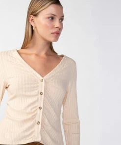 Sanctuary Clothing Wide Cuff Knit Blouse Creme