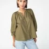 Sanctuary Clothing Poplin Button Front Blouse Olive Oil