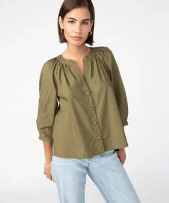 Sanctuary Clothing Poplin Button Front Blouse Olive Oil