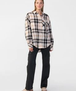 Sanctuary Clothing Dropped Shoulder Tunic Natural Craft Plaid