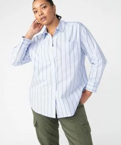 Sanctuary Clothing Slit Back Tunic Blouse Angel Blue Stripe Inclusive Collection The Curve Shop