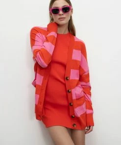 Sanctuary Clothing Cityscape Cardi Flamingo Red Stripe