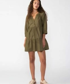 Sanctuary Clothing Button Babydoll Mini Dress Olive Oil