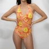 Sanctuary Swim Floral Collage Reversible High Leg Halter One-Piece Mango