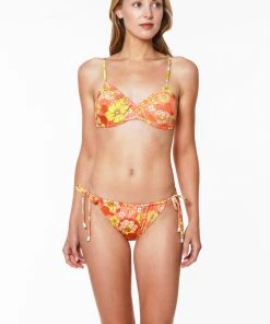 Sanctuary Swim Tunnel Side Tie Hipster Bikini Bottom Mango Floral Collage
