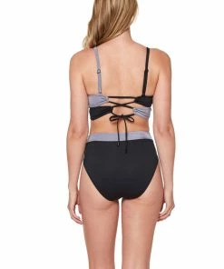 Sanctuary Swim Sustainable Banded High Leg High Rise Bikini Bottom Black/Silver