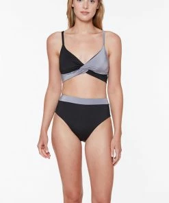 Sanctuary Swim Sustainable Banded High Leg High Rise Bikini Bottom Black/Silver