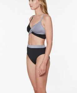 Sanctuary Swim Sustainable Banded High Leg High Rise Bikini Bottom Black/Silver