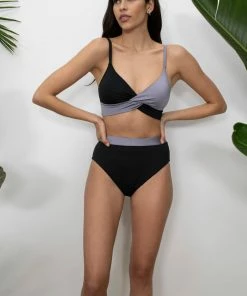 Sanctuary Swim Sustainable Banded High Leg High Rise Bikini Bottom Black/Silver
