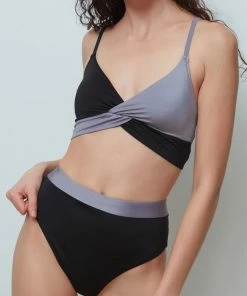 Sanctuary Swim Sustainable Banded High Leg High Rise Bikini Bottom Black/Silver