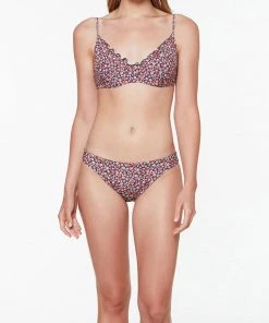 Sanctuary Swim Sustainable Shirred Neck Underwire Bikini Top Retrograde Print