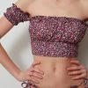 Sanctuary Swim Peasant Off The Shoulder Crop Bikini Top Retrograde Print