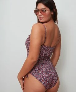 Sanctuary Swim Floral Collage Banded Shirred Side One-Piece Retrograde Print