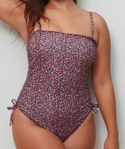 Sanctuary Swim Floral Collage Banded Shirred Side One-Piece Retrograde Print