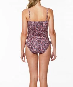 Sanctuary Swim Floral Collage Banded Shirred Side One-Piece Retrograde Print