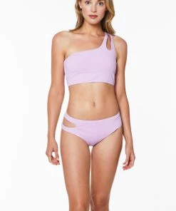 Sanctuary Swim Cutout Midster Bikini Bottom Petal Sustainable