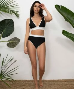 Sanctuary Swim Sustainable Banded High Leg High Rise Bikini Bottom Black