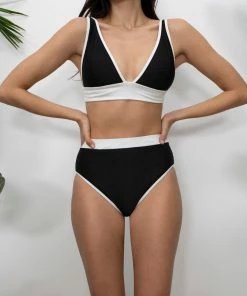 Sanctuary Swim Sustainable Banded High Leg High Rise Bikini Bottom Black