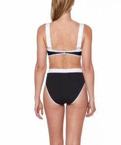Sanctuary Swim Sustainable Banded High Leg High Rise Bikini Bottom Black