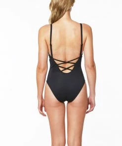 Sanctuary Swim Sustainable High Leg Scoop Neck Tank One-Piece Black