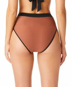 Sanctuary Swim Banded High Leg High Rise Bikini Bottom Earth Summer