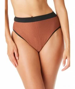 Sanctuary Swim Banded High Leg High Rise Bikini Bottom Earth Summer