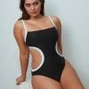 Sanctuary Swim Mod Square Neck Monokini One-Piece Black