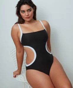 Sanctuary Swim Mod Square Neck Monokini One-Piece Black