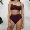 Sanctuary Swim Banded High Leg High Rise Bikini Bottom Retrograde Sustainable