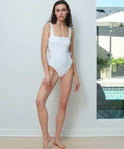 Sanctuary Swim Square Neckline Side Lace Tank Bright One-Piece Bright White