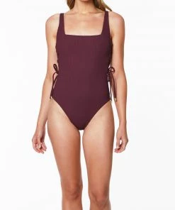 Sanctuary Swim Square Neckline Side Lace Tank One-Piece Retrograde