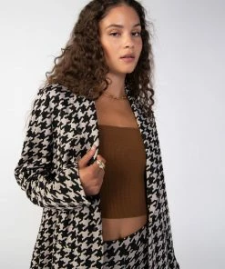 Sanctuary Clothing City Blazer Oatmilk Houndstooth