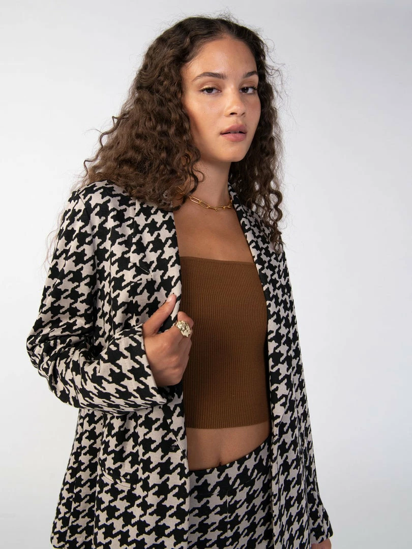 Sanctuary Clothing City Blazer Oatmilk Houndstooth 1 Sanctuary Clothing City Blazer Oatmilk Houndstooth