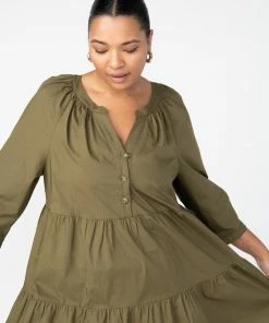 Sanctuary Clothing Button Babydoll Mini Dress Olive Oil Inclusive Collection The Curve Shop