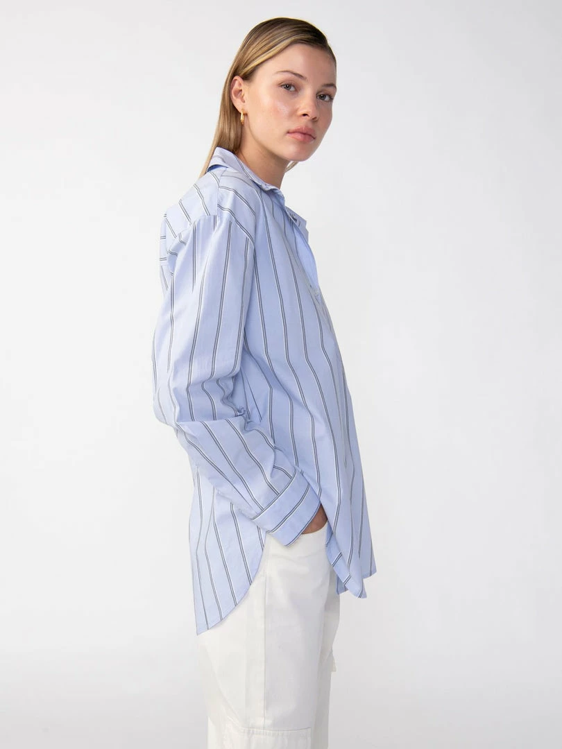 Sanctuary Clothing Slit Back Tunic Blouse Angel Blue Stripe 1 Sanctuary Clothing Slit Back Tunic Blouse Angel Blue Stripe