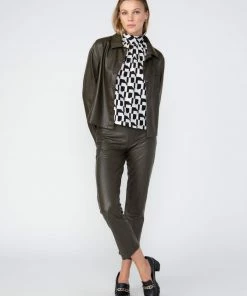 Sanctuary Clothing Leather Like Pocket Shirt Olive Oil