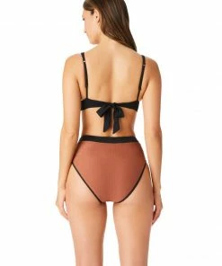 Sanctuary Swim Banded High Leg High Rise Bikini Bottom Earth Summer