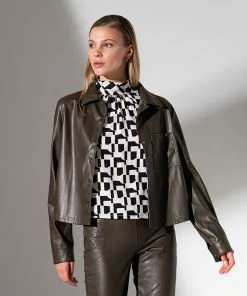 Sanctuary Clothing Leather Like Pocket Shirt Olive Oil