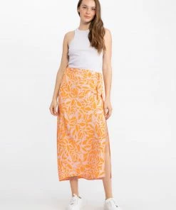 Sanctuary Clothing Beach To City Midi Tangerine Stencil Summer