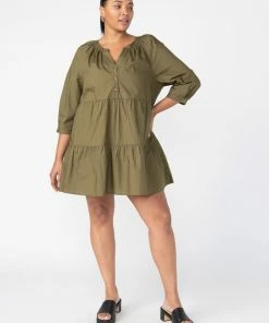 Sanctuary Clothing Button Babydoll Mini Dress Olive Oil Inclusive Collection The Curve Shop