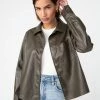 Sanctuary Clothing Leather Like Pocket Shirt Olive Oil