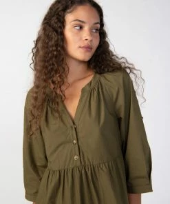 Sanctuary Clothing Button Babydoll Mini Dress Olive Oil