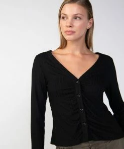 Sanctuary Clothing Wide Cuff Knit Blouse Black 6 Sanctuary Clothing Wide Cuff Knit Blouse Black