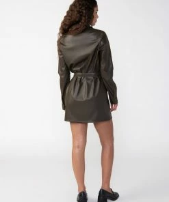 Sanctuary Clothing New Leather Like Shirt Dress Olive Oil