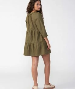 Sanctuary Clothing Button Babydoll Mini Dress Olive Oil