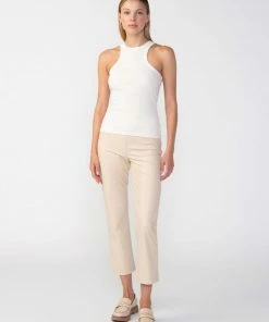 Sanctuary Clothing Leather Like Carnaby Kick Crop Pant Oatmilk