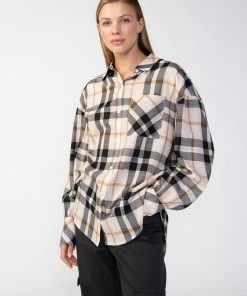 Sanctuary Clothing Dropped Shoulder Tunic Natural Craft Plaid