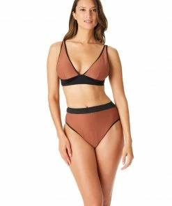 Sanctuary Swim Banded High Leg High Rise Bikini Bottom Earth Summer